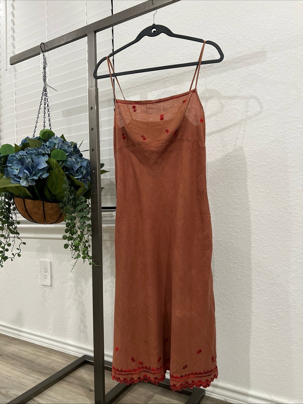 Rust Slip Dress with Red Embroidered Hem Sz 2
